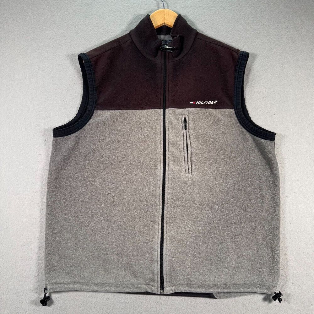 Vintage Tommy‎ Hilfiger Fleece Vest Mens Small Gray Full Zip Mockneck Outdoors